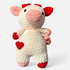 Cute Plush Cow Toy with Red and Pink Accents
